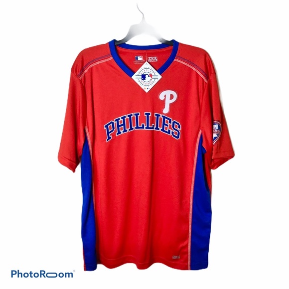 Philadelphia Phillies V-neck Jersey NWT XL NEW MLB Baseball Red Blue - Picture 1 of 7
